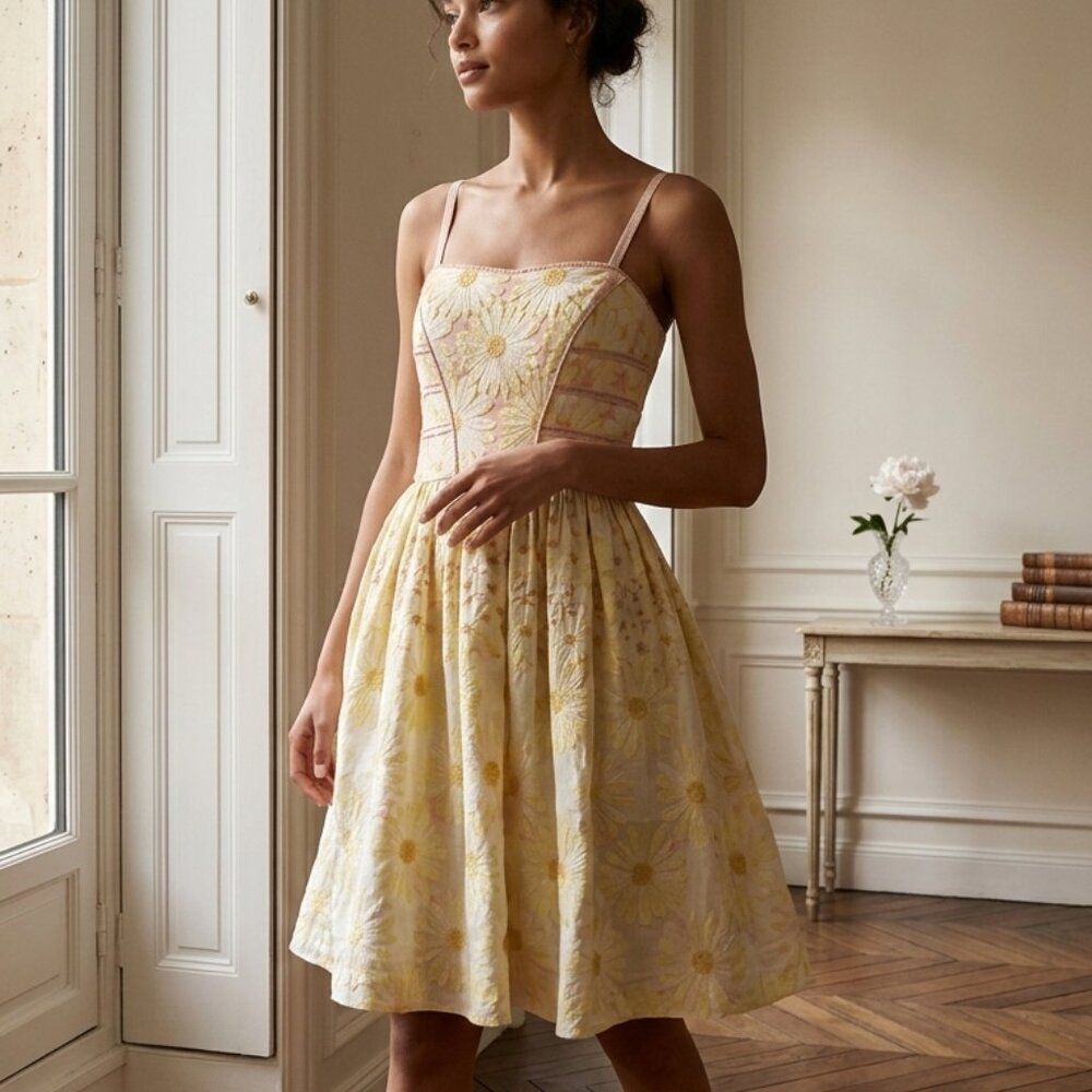 Jessica Simpson Yellow Floral Midi Dress